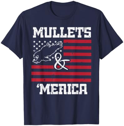 Mullets And Merica Eagle American Flag Fourth 4th Of July Women Kids Men T-Shirt - T-Shirt | Navy