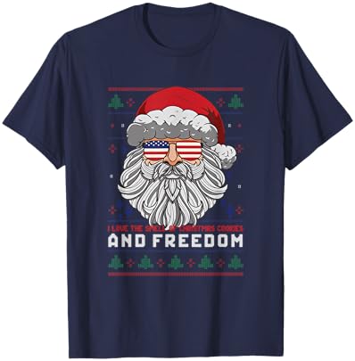 Funny Santa American Flag Freedom Patriotic Merry Christmas T-Shirt - T-Shirt | Navy