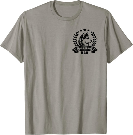 Siberian Husky Dad - With Banner and Ear Wreath on Chest T-Shirt - T-Shirt | Sand