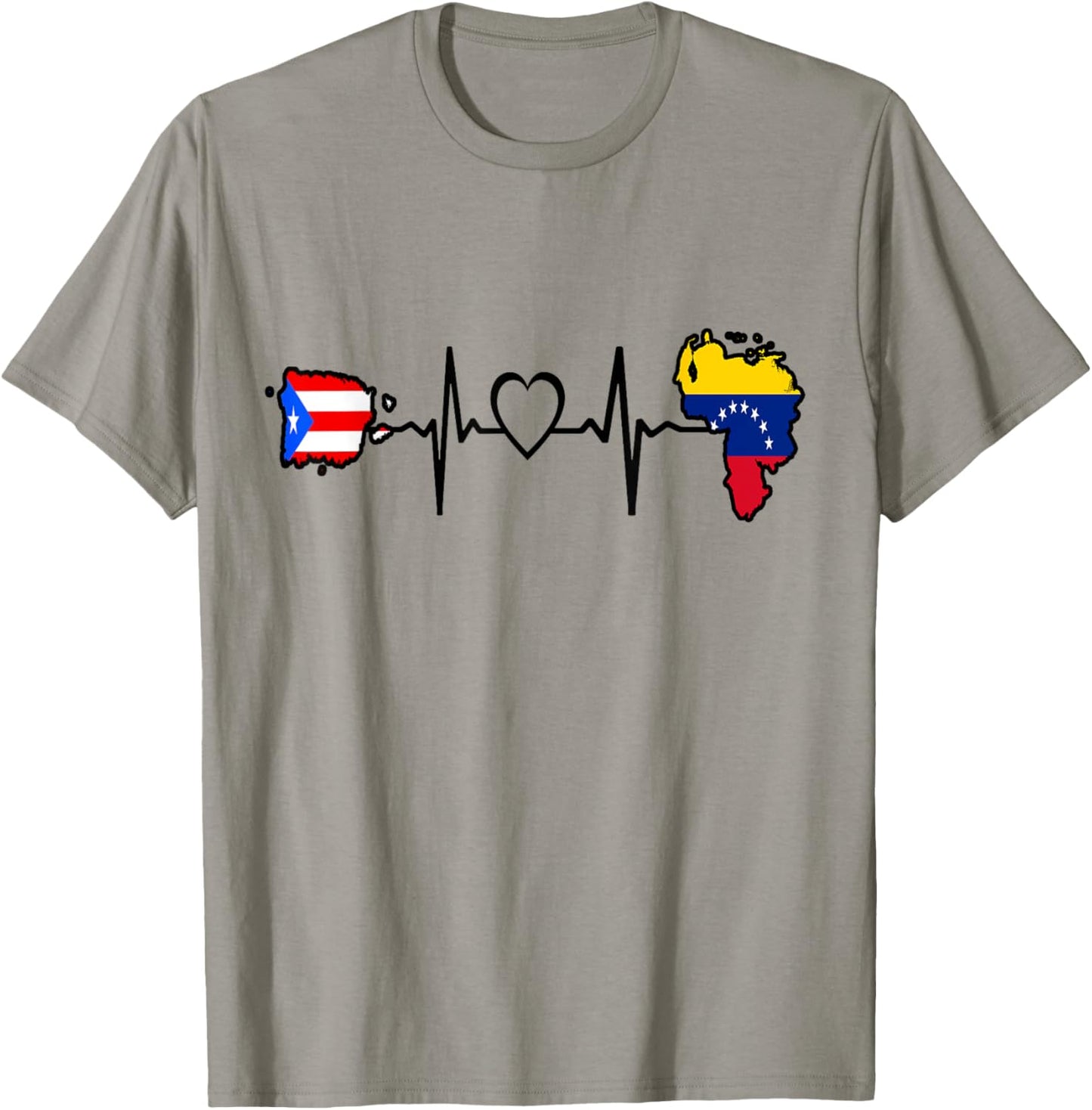 Puerto Rico Venezuela Flag Puerto Rican Venezuelan Heartbeat T-Shirt - T-Shirt | Sand