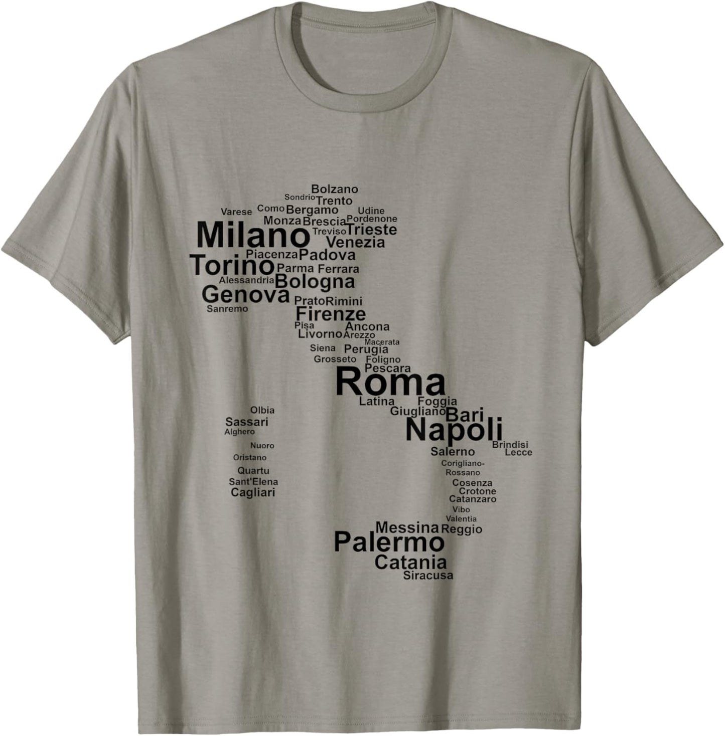 Italy Map Silhouette Towns Cities Rome Milan Travel Europe T-Shirt - T-Shirt | Sand