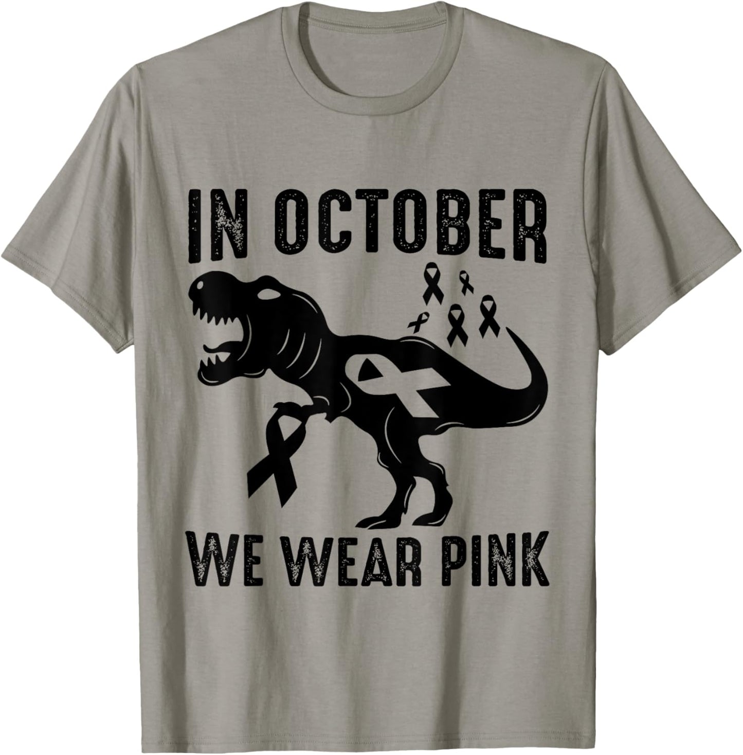 In October We Wear Pink Breast Cancer Awareness Dinosaur T-Shirt - T-Shirt | Sand