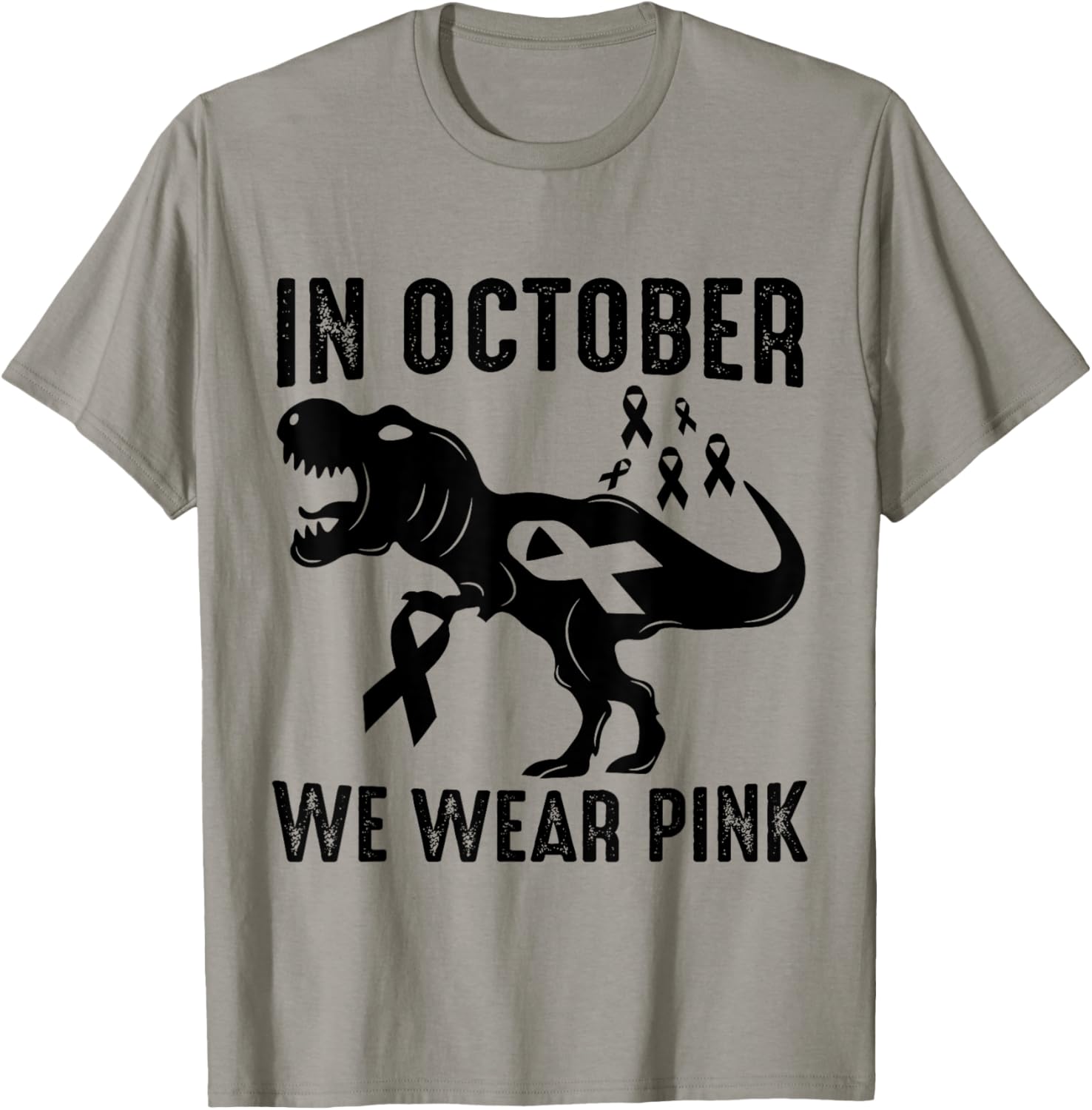 In October We Wear Pink Breast Cancer Awareness Dinosaur T-Shirt - T-Shirt | Sand