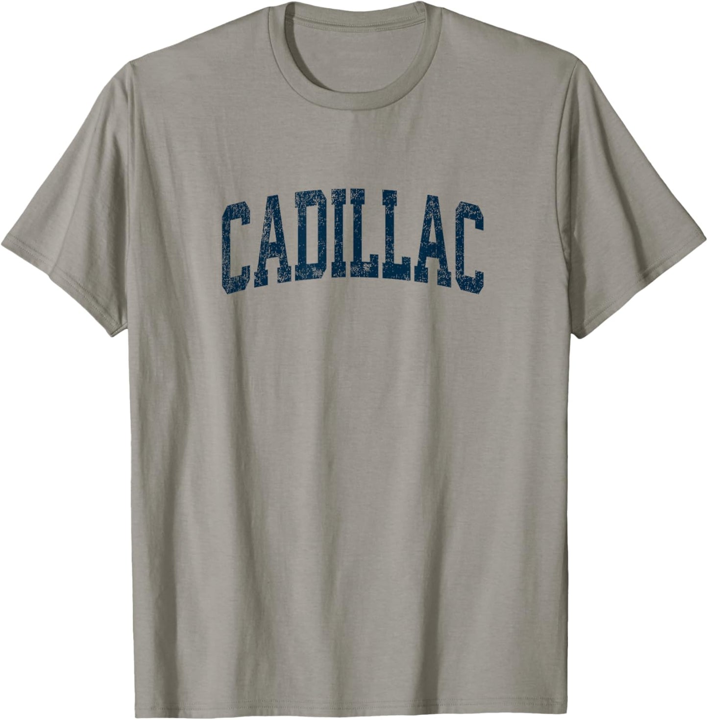 Cadillac Michigan MI Vintage Athletic Sports Navy Design T-Shirt - T-Shirt | Sand