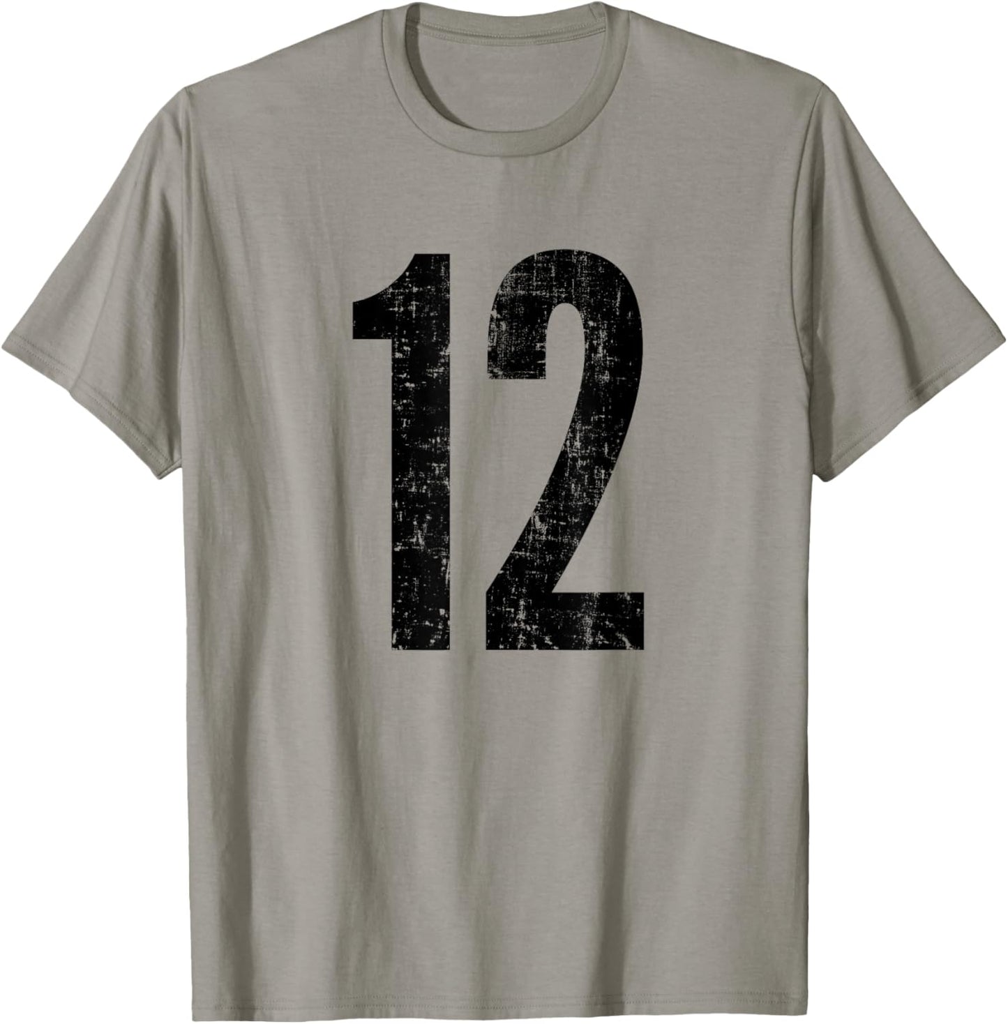 Number 12 Distressed Vintage Twelve Sports Training Practice T-Shirt - T-Shirt | Sand