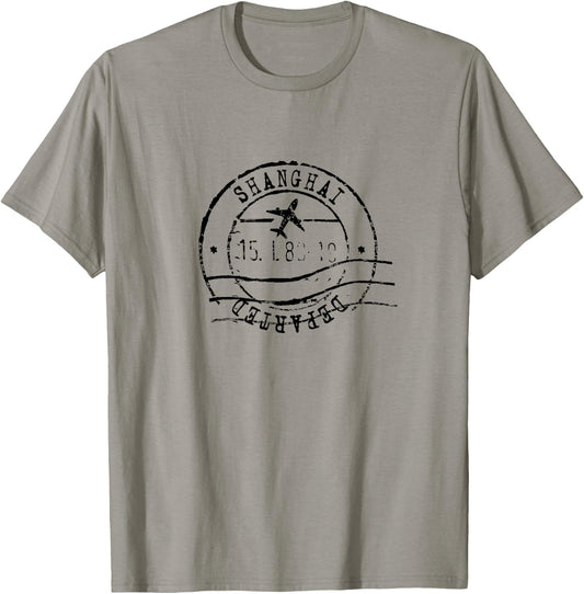 Shanghai China Travel Vintage Passport Stamp T-Shirt - T-Shirt | Sand