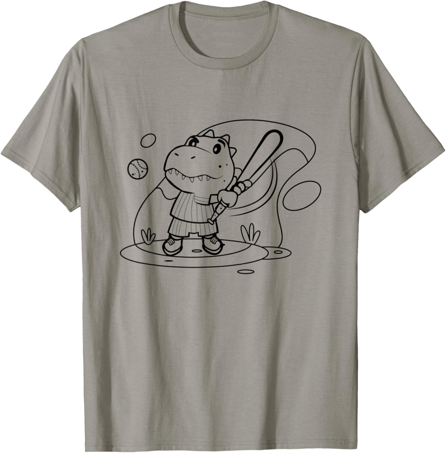 Baseball Children's T-Rex Dinosaur Colouring Painting Drawing T-Shirt - T-Shirt | Sand