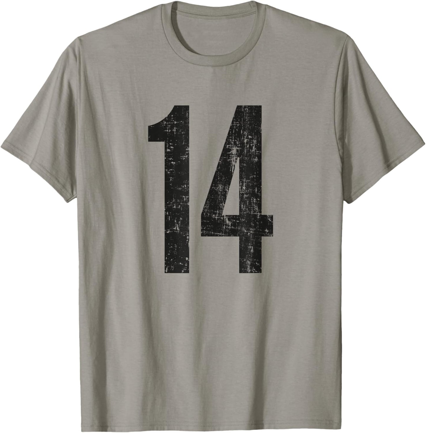 Number 14 Distressed Vintage Fourteen Sports Casual Training T-Shirt - T-Shirt | Sand