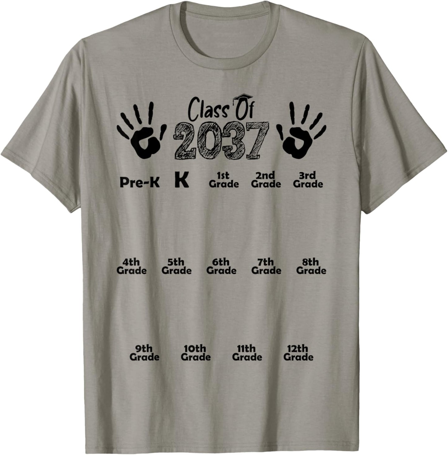 Class of 2037 Grow With Me Shirt Handprint Pre-K 12th Grade T-Shirt - T-Shirt | Sand