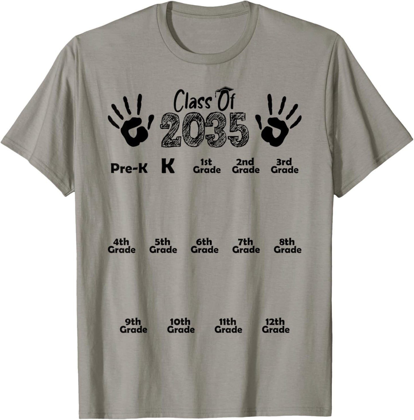 Class of 2035 Grow With Me Shirt Handprint Pre-K 12th Grade T-Shirt - T-Shirt | Sand