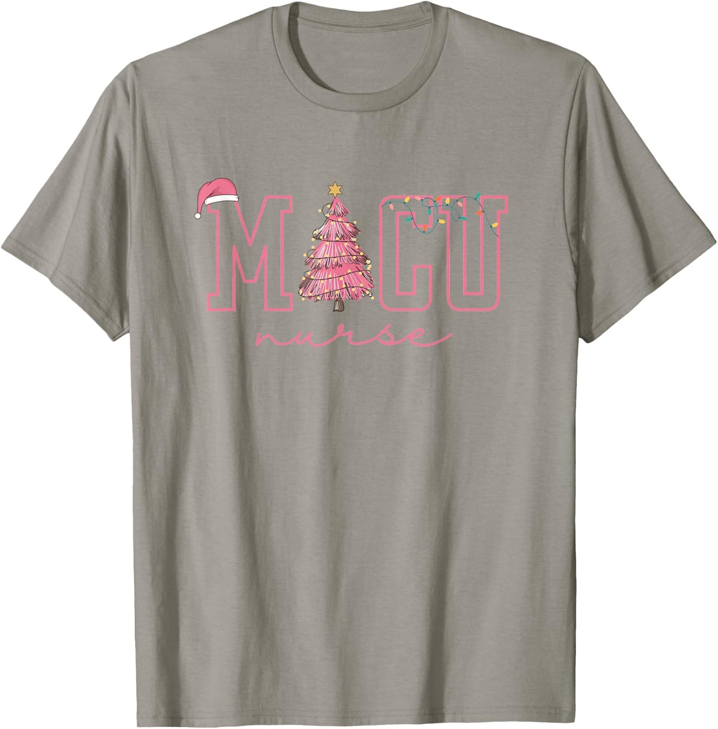 MICU Nurse Pink Christmas Medical Intensive Care Unit Xmas T-Shirt - T-Shirt | Sand