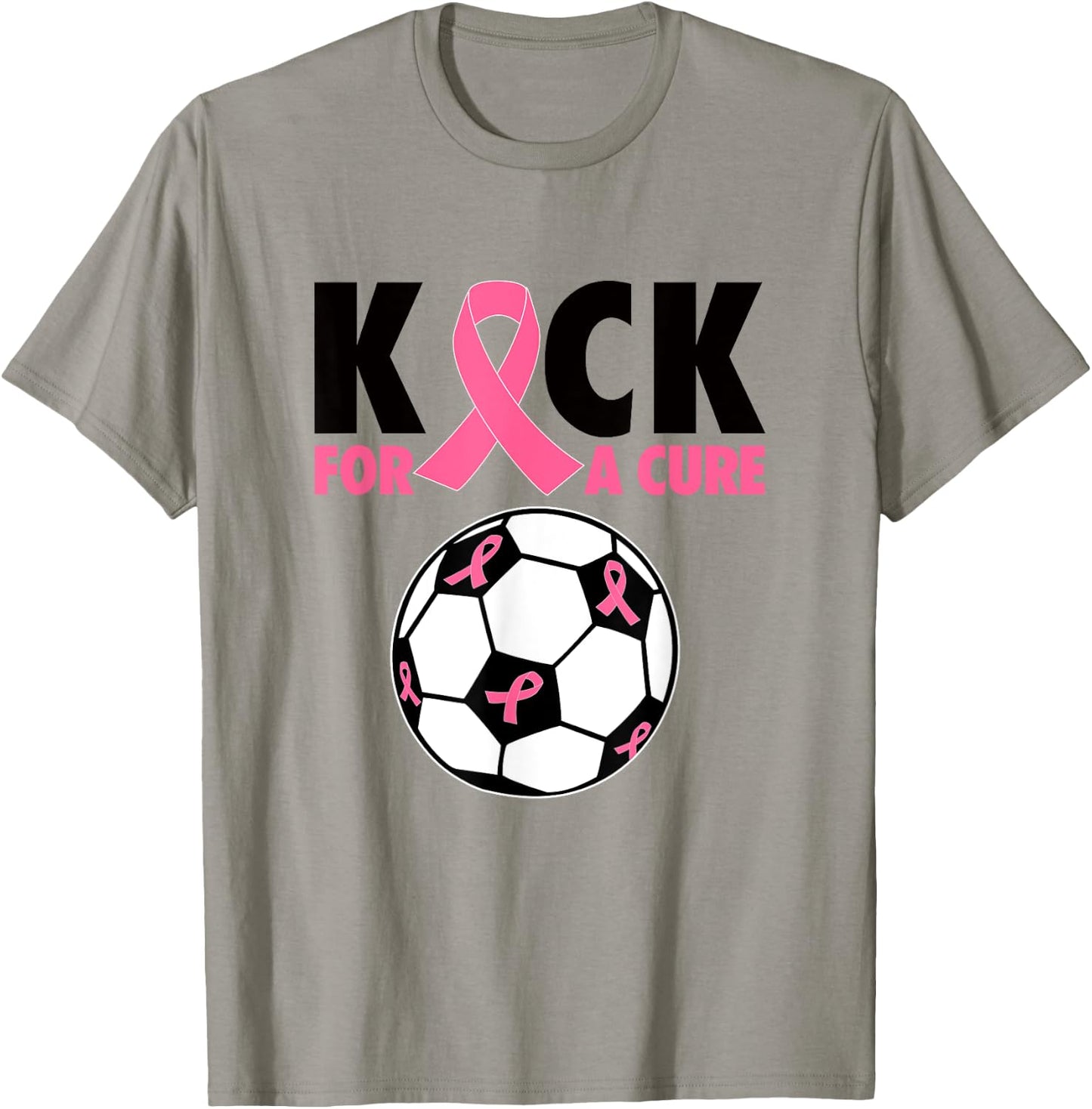 Kick For a Cure Breast Cancer Awareness Pink Ribbon Soccer T-Shirt - T-Shirt | Sand