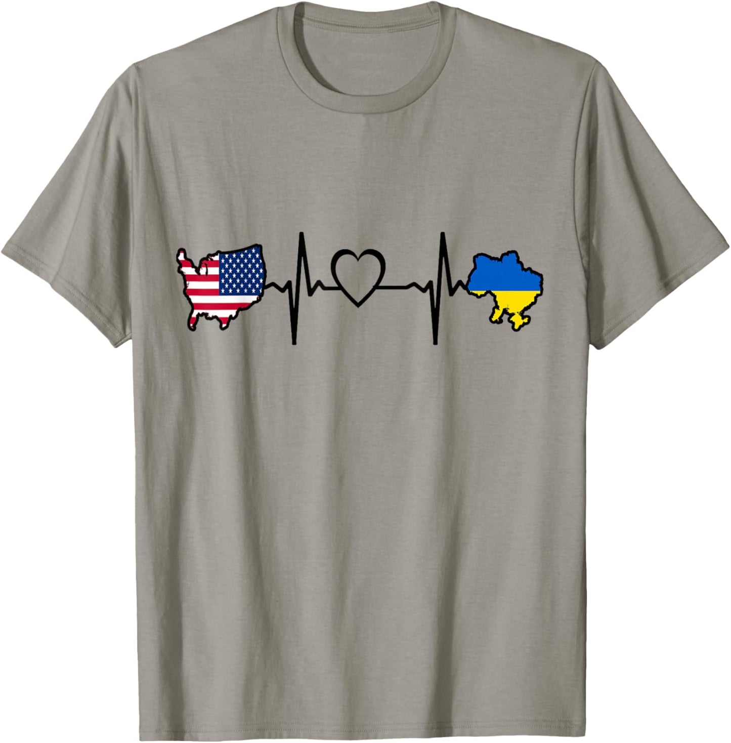 USA Ukraine Heartbeat Shirt - Ukrainian American USA Flag T-Shirt - T-Shirt | Sand