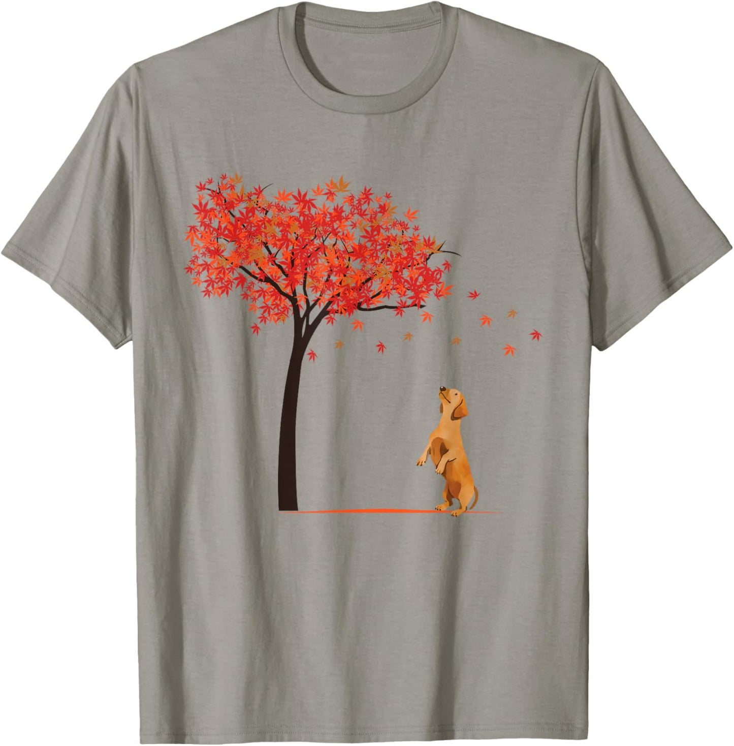 Dachshund Maple Tree Thanksgiving Day Cute Dog Doxie Fall T-Shirt - T-Shirt | Sand
