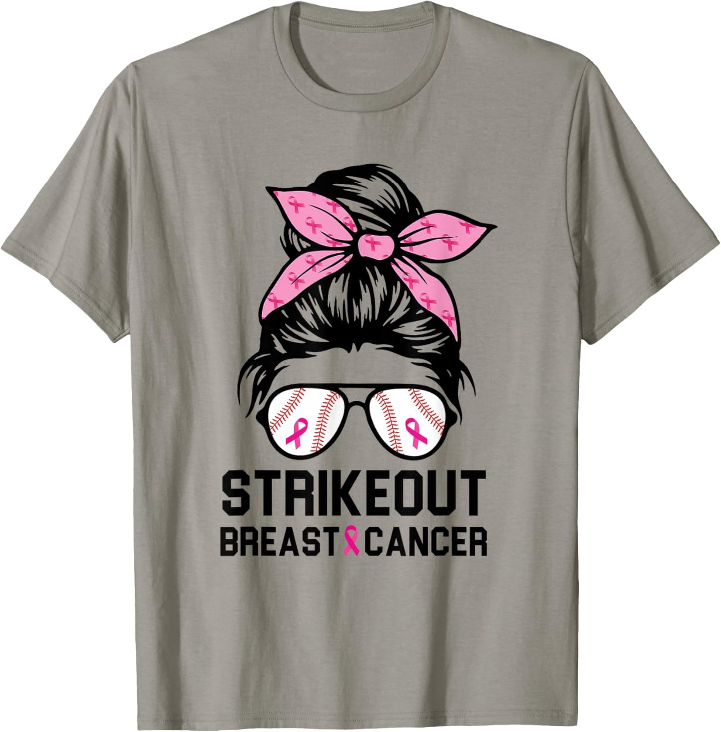 Strike Out Breast Cancer Awareness Baseball Mom Women T-Shirt - T-Shirt | Sand