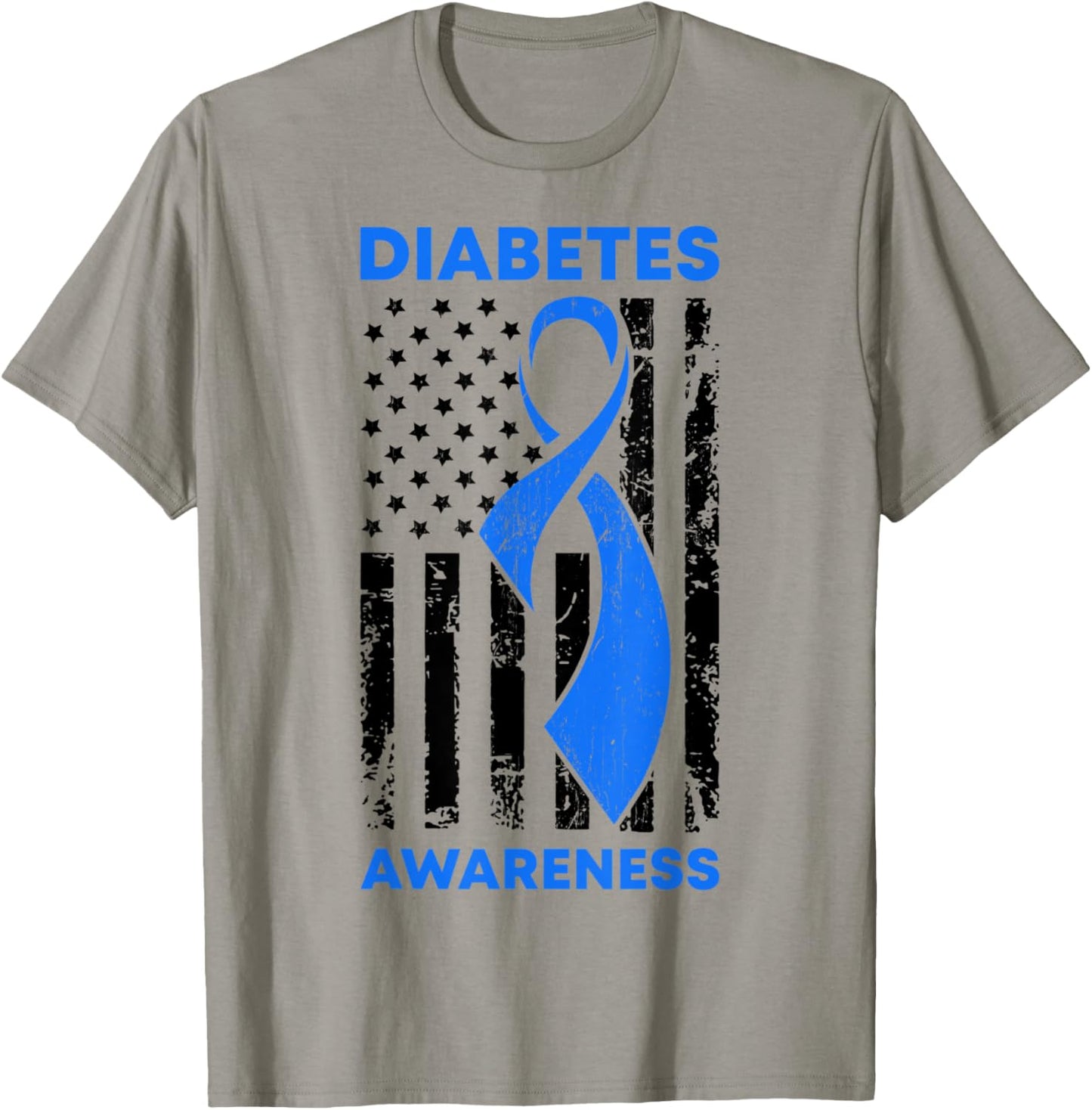 Diabetes Awareness Month American US Flag T1D Blue Ribbon T-Shirt - T-Shirt | Sand