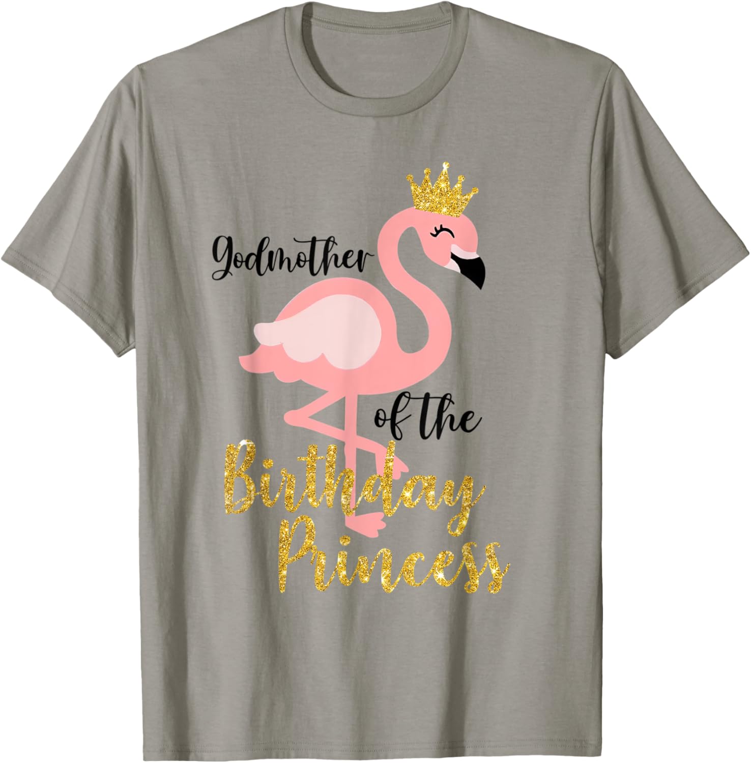 Godmother Of The Birthday Princess Shirt Flamingo Mama Mom T-Shirt - T-Shirt | Sand