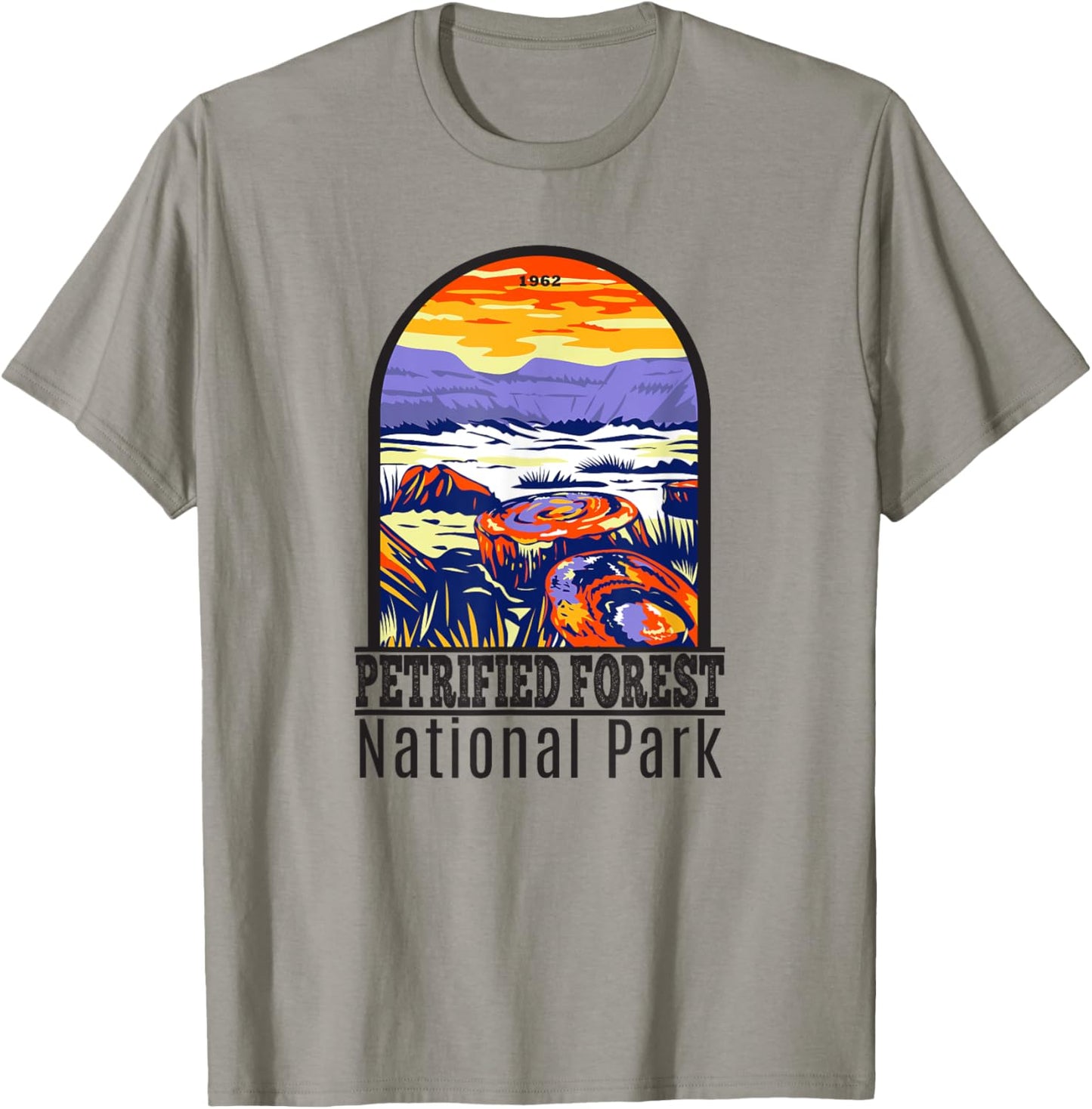 Totally Wild Designs Petrified Forest National Park Retro , Grey, Small, Classic Fit, Short Sleeve, , -Adult T-Shirt - T-Shirt | Sand
