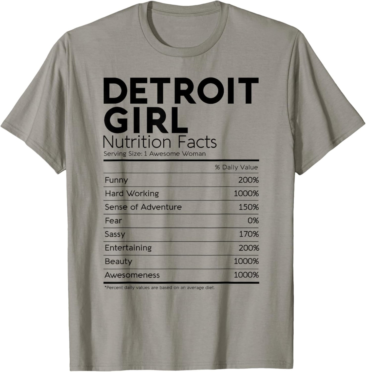 Detroit Girl Nutrition Facts Michigan Women Girl Funny Home T-Shirt - T-Shirt | Sand