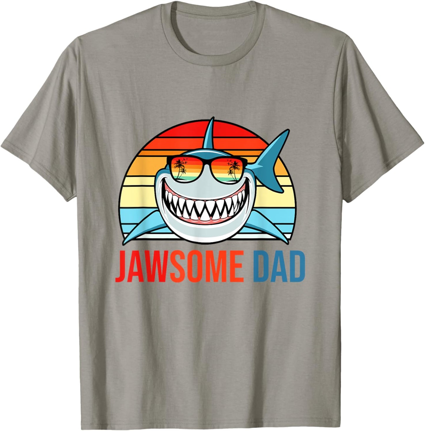 Retro Jawsome Dad Shark Funny Fathers Day Papa Daddy Husband T-Shirt - T-Shirt | Sand