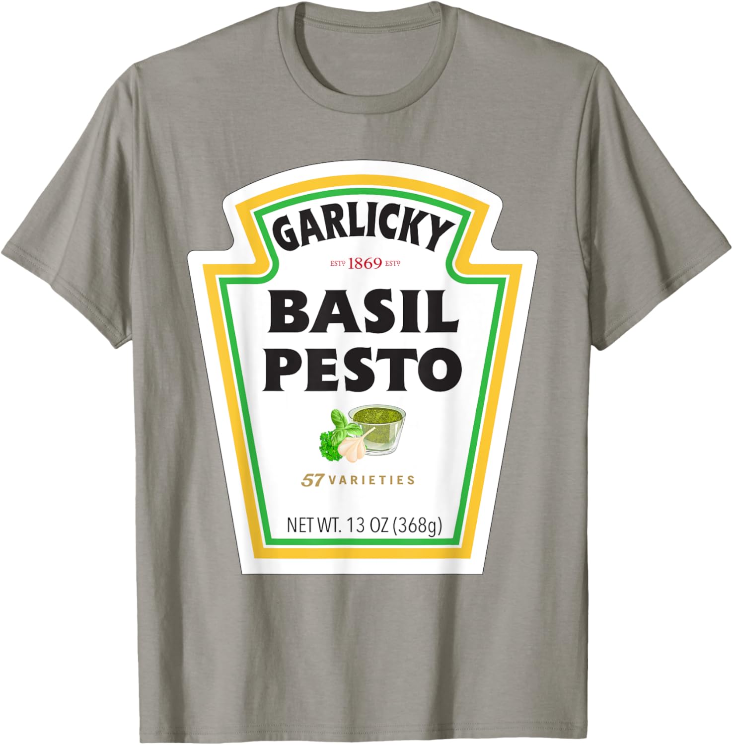 Basil Pesto Sauce Bottle Label Funny Halloween Costume T-Shirt - T-Shirt | Sand