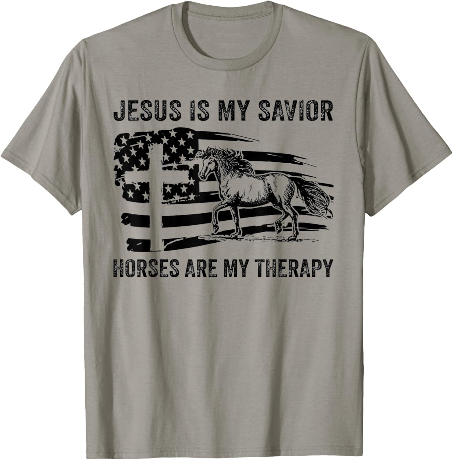 Jesus Is My Savior Horses Are My Therapy Flag Cross T-Shirt - T-Shirt | Sand