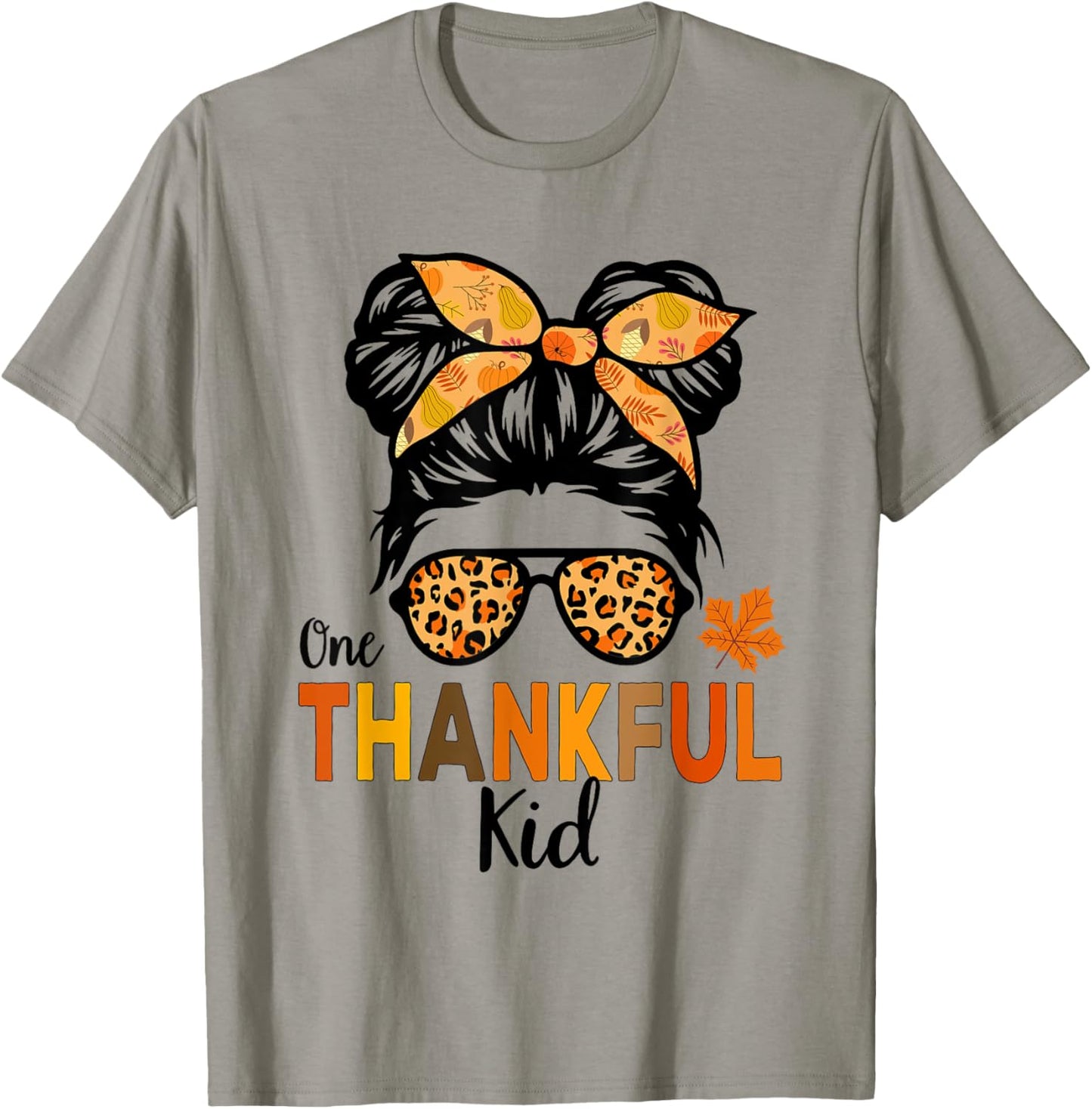 Thanksgiving Shirts for Girls One Thankful Kid Messy Bun T-Shirt - T-Shirt | Sand