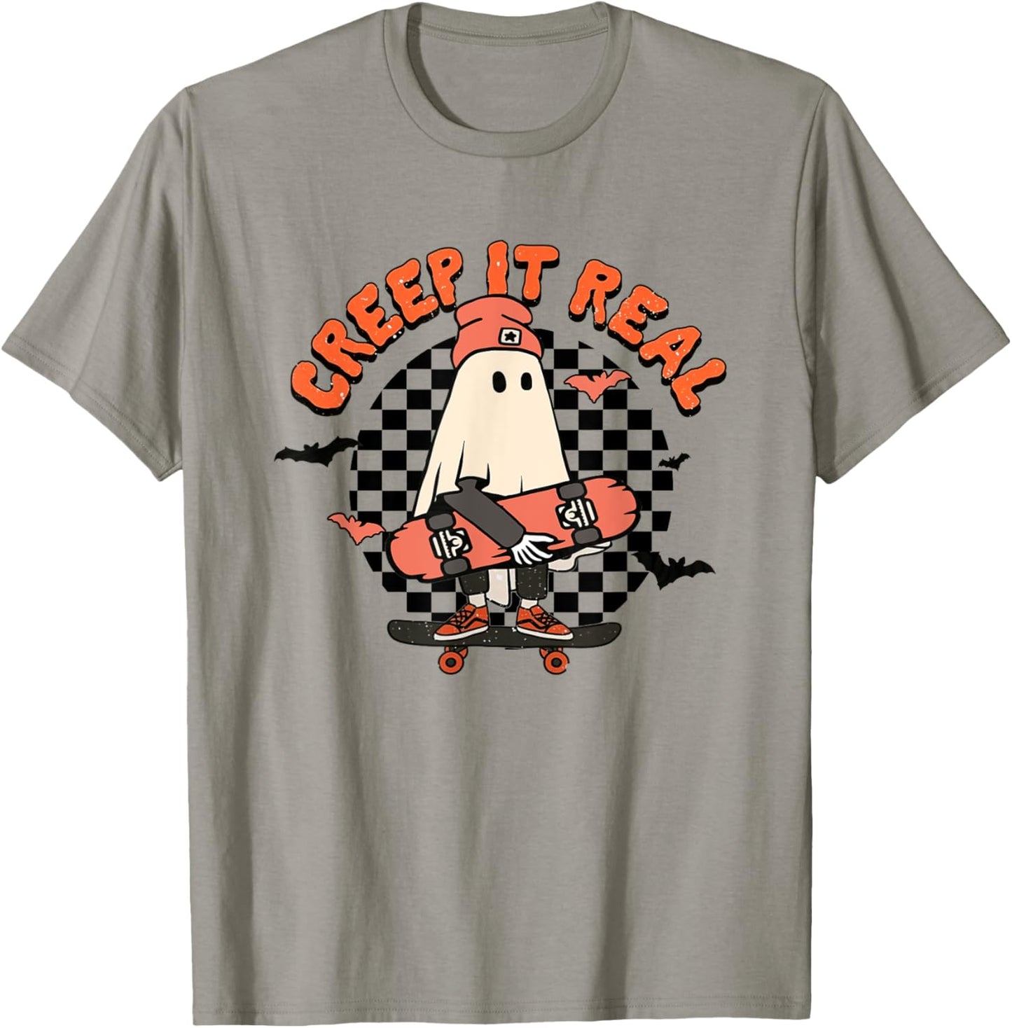 Creep It Real Retro Vintage Ghost Skateboard Halloween Fall T-Shirt - T-Shirt | Sand