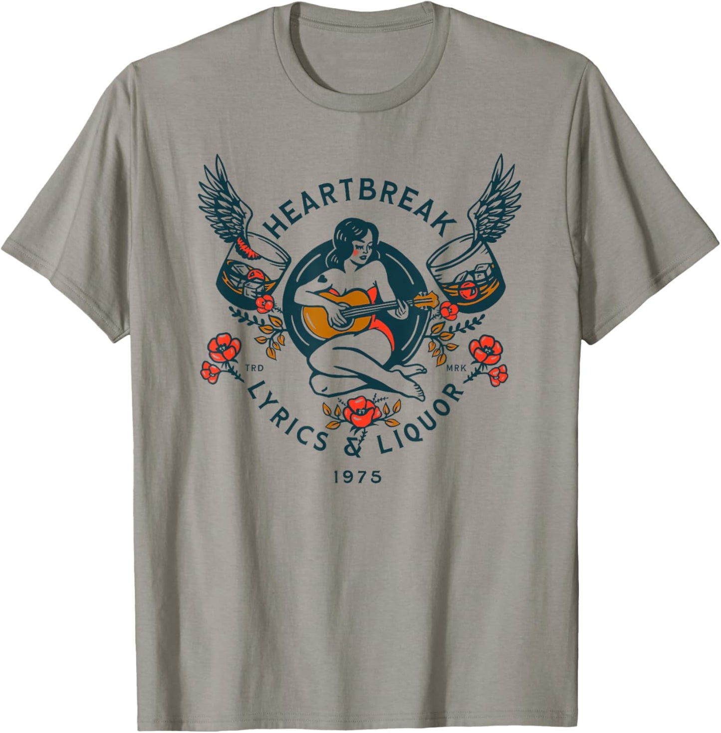 Heartbreak Lyrics & Liquor: Cool Live Music Lover Pin-Up Art T-Shirt - T-Shirt | Sand