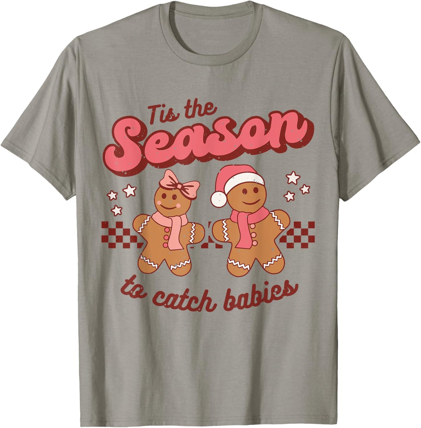 Christmas Labor And Delivery Postpartum Nurse Retro Midwife T-Shirt - T-Shirt | Sand
