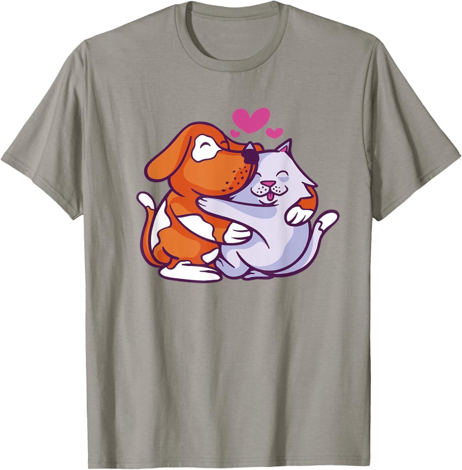 Cat And Dog Hugging Cartoon Love Pet Hug Women Kids T-Shirt - T-Shirt | Sand