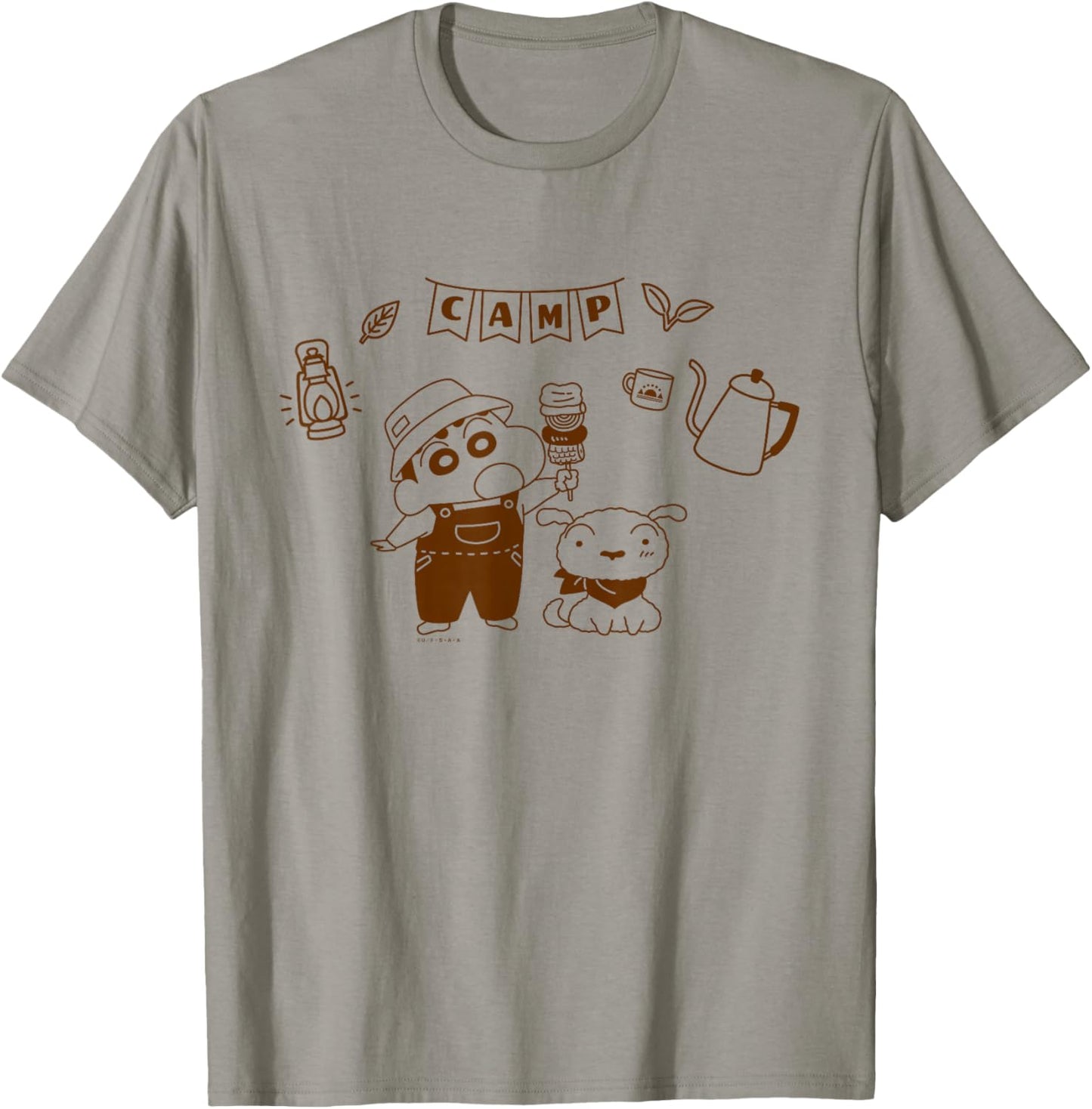Crayon Shin-chan Nohara Family Camp Shin-chan and Shiro T-Shirt - T-Shirt | Sand