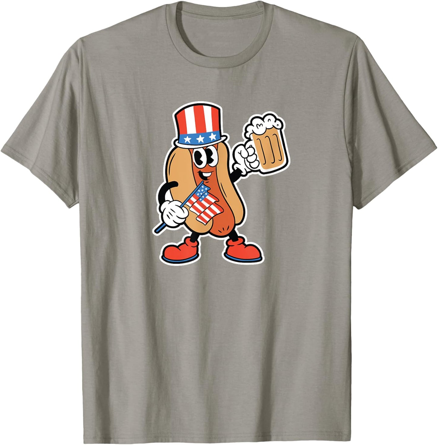 4th of July Hot Dog Drinking Beer Men T-Shirt - T-Shirt | Sand