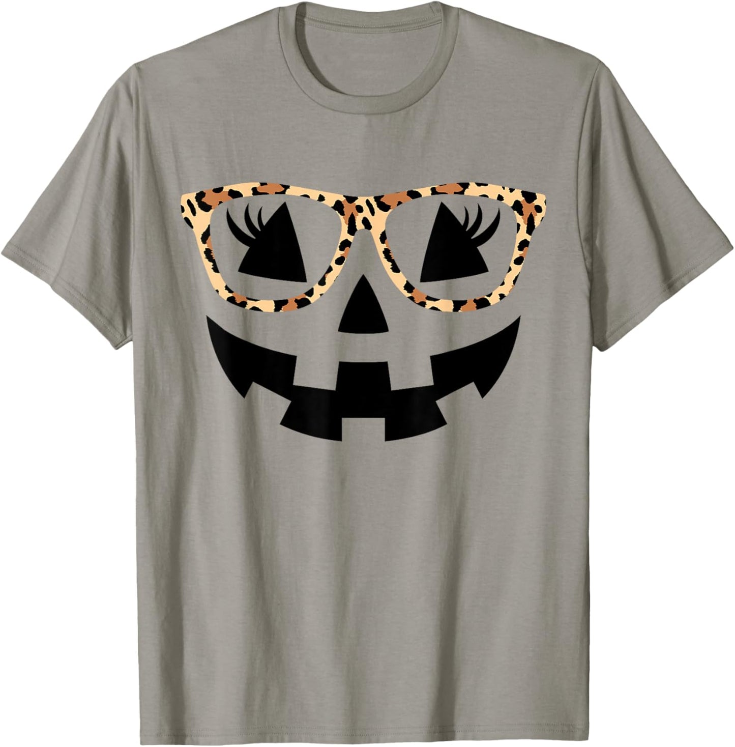 Jack O Lantern Face Pumpkin Hallowen Leopard Print Glasses T-Shirt - T-Shirt | Sand