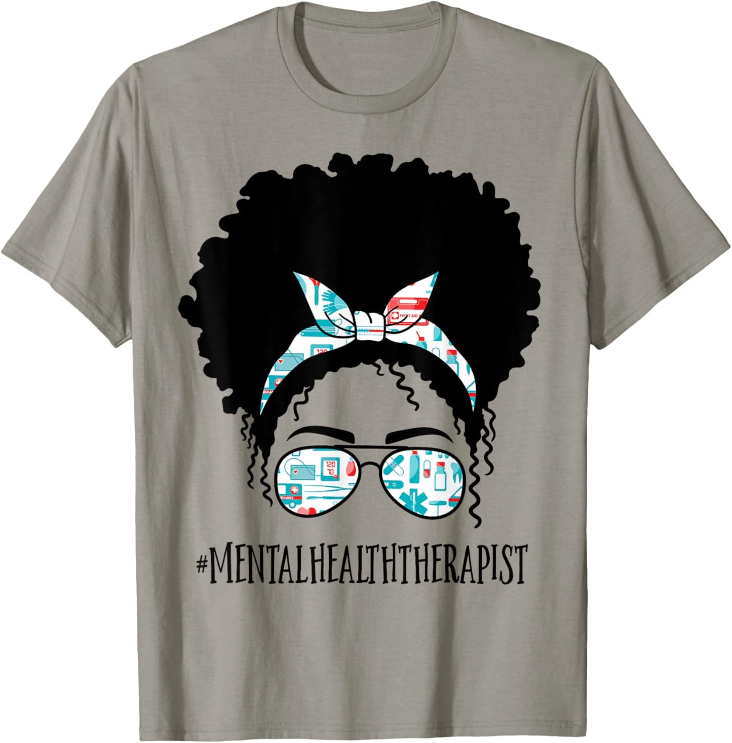 Mental Health Therapist Black Afro Messy Bun African Women T-Shirt - T-Shirt | Sand