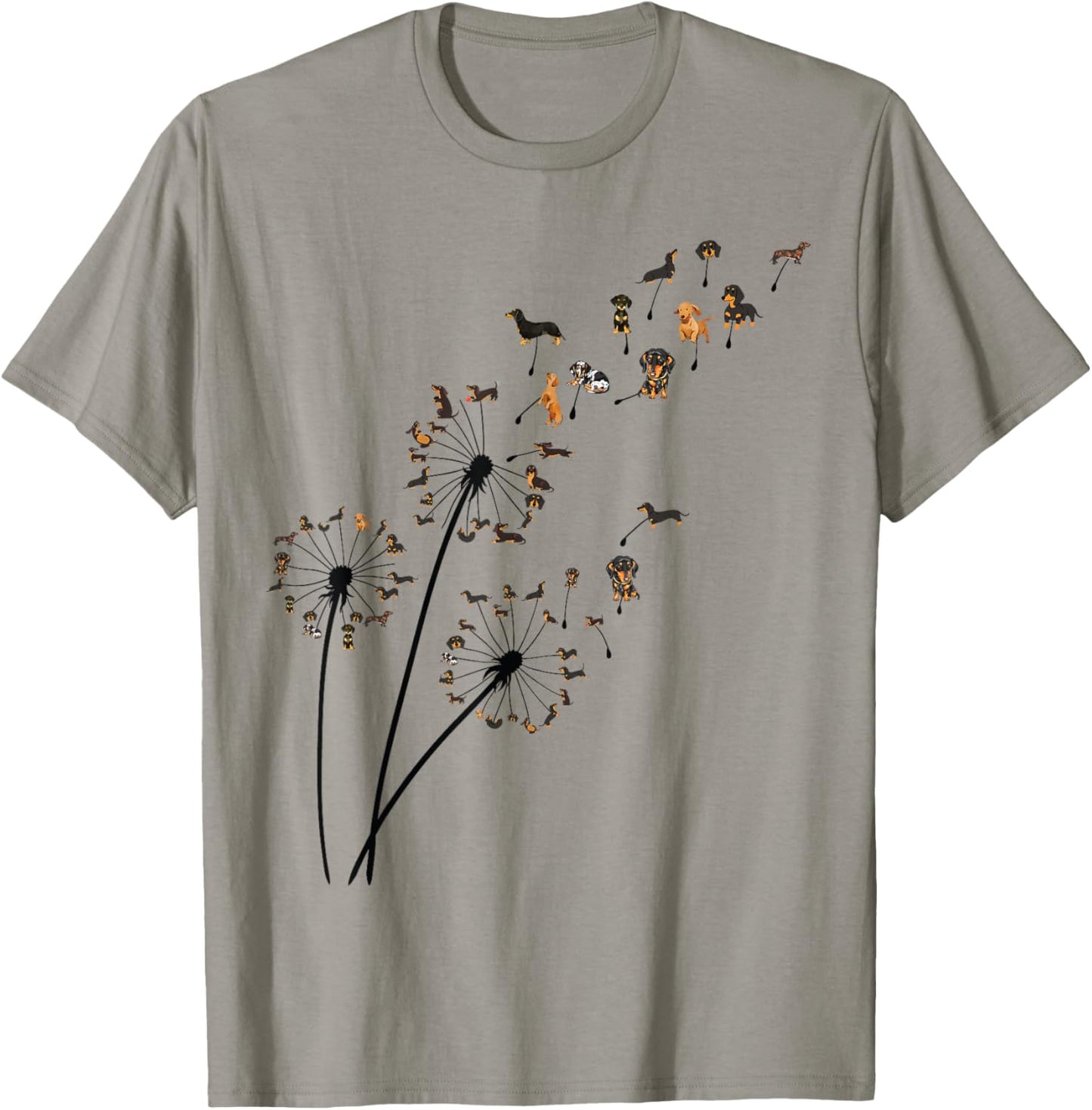 Dachshund Dandelion Flower Fly Funny Cute Dog Lover women T-Shirt - T-Shirt | Sand