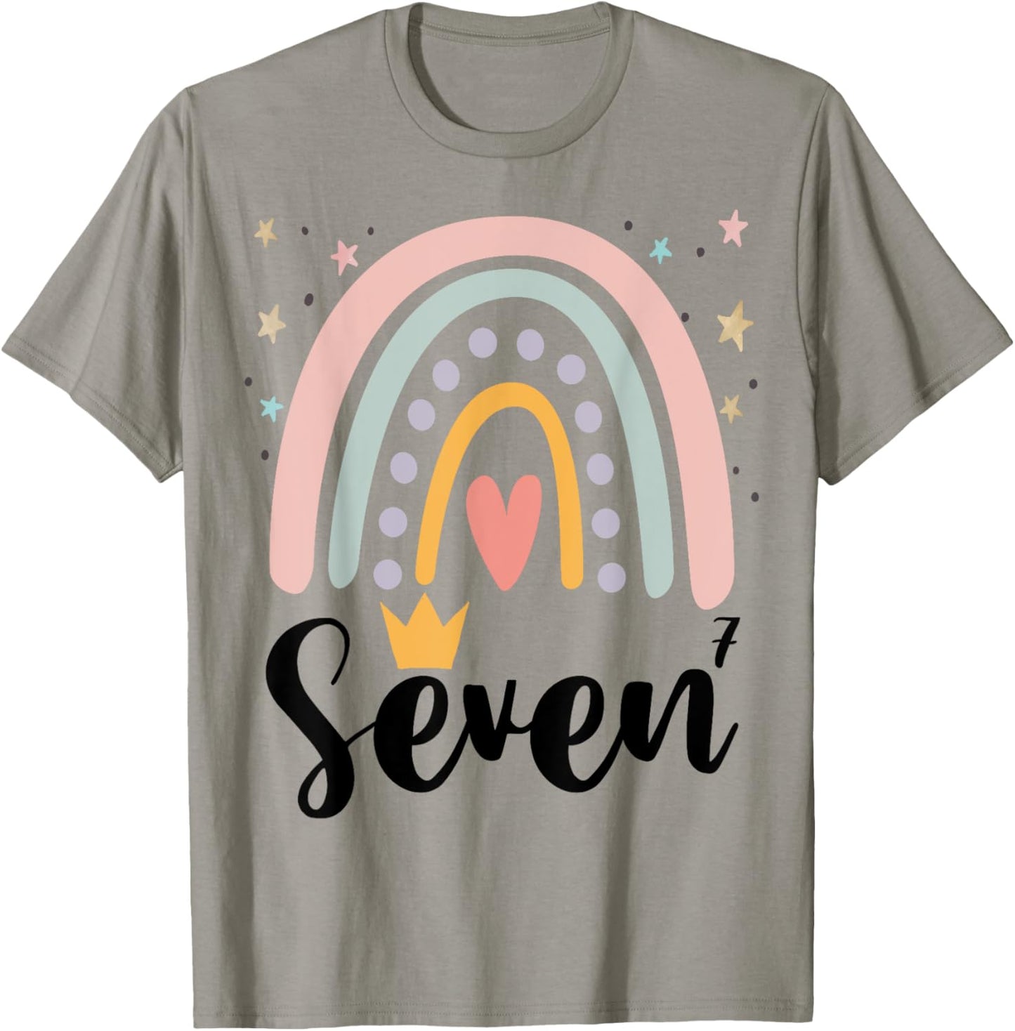 Seven Year Birthday Rainbow Party Family 7 Year Old T-Shirt - T-Shirt | Sand