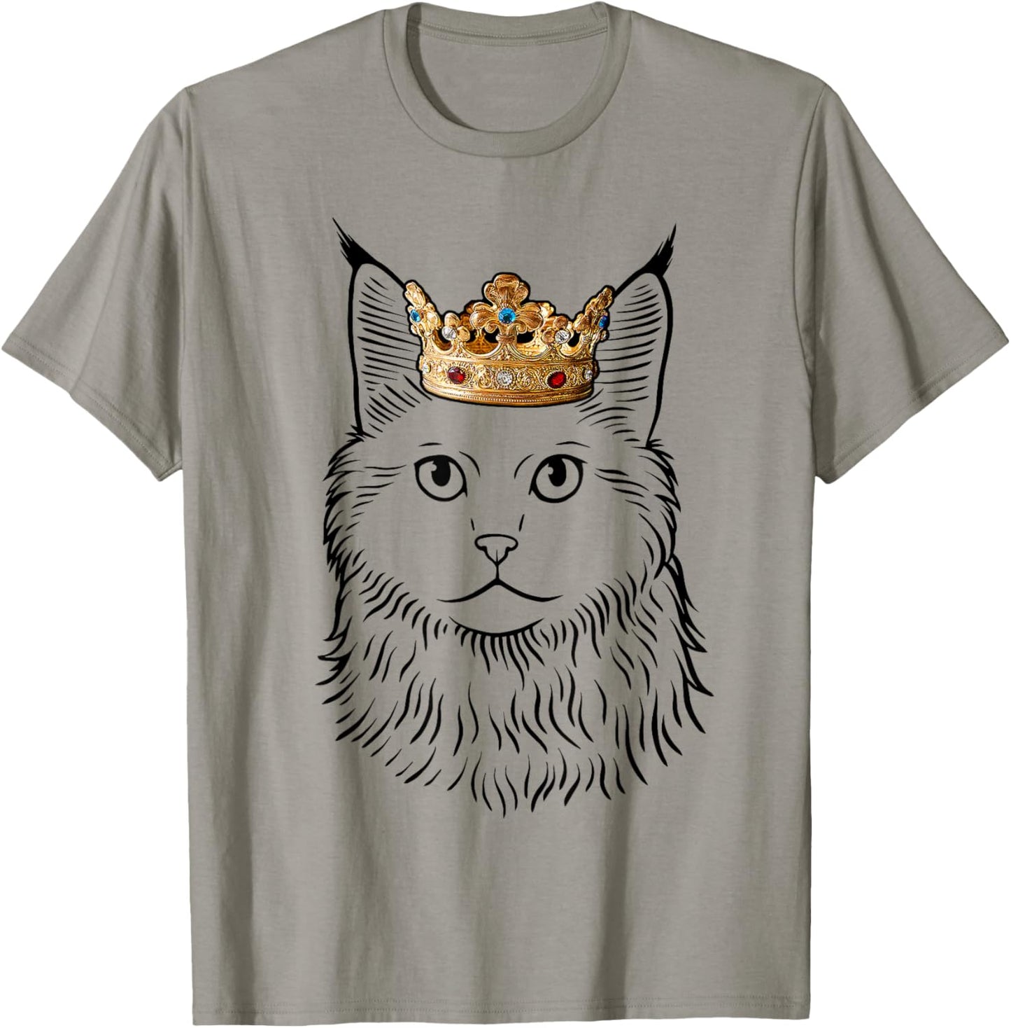 Maine Coon Cat Wearing Crown Men Women Girls Kids T-Shirt - T-Shirt | Sand
