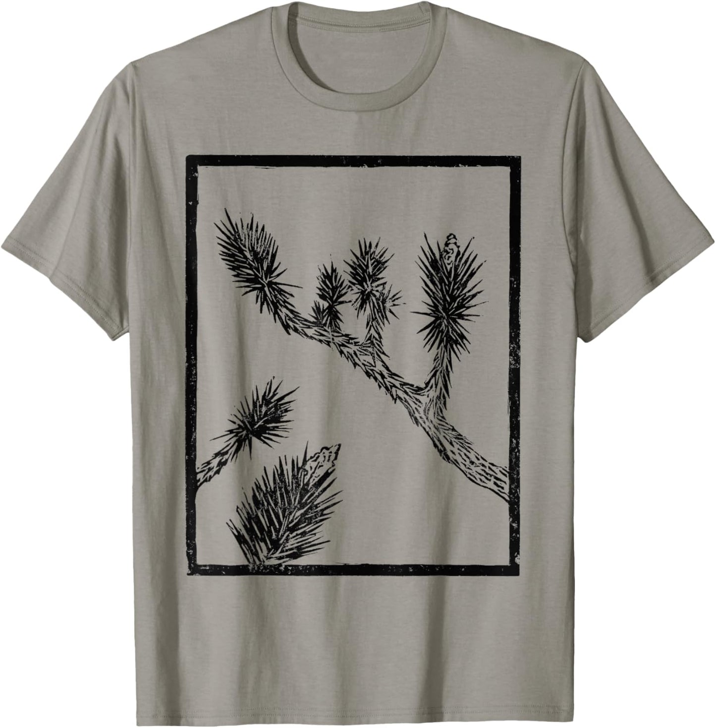 Joshua Tree Linocut Print - Black Ink T-Shirt - T-Shirt | Sand