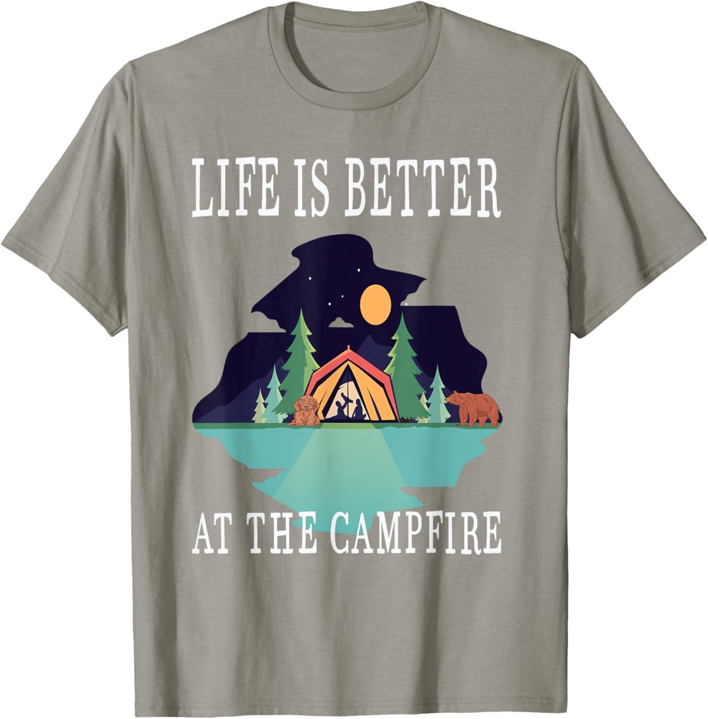 Life Is Better At The Campfire Van Camping Happy Camper T-Shirt - T-Shirt | Sand