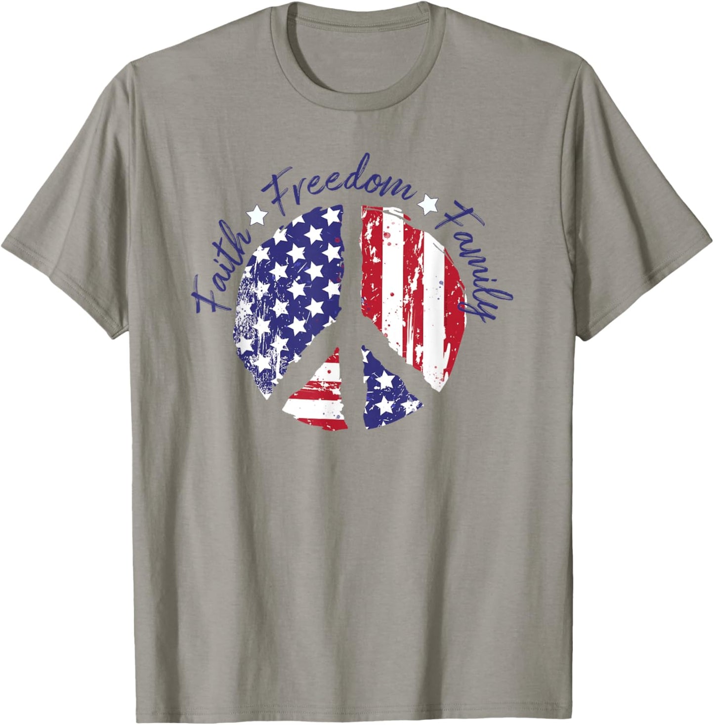 Patriotic Peace Sign USA Flag Faith Freedom Family T-Shirt - T-Shirt | Sand