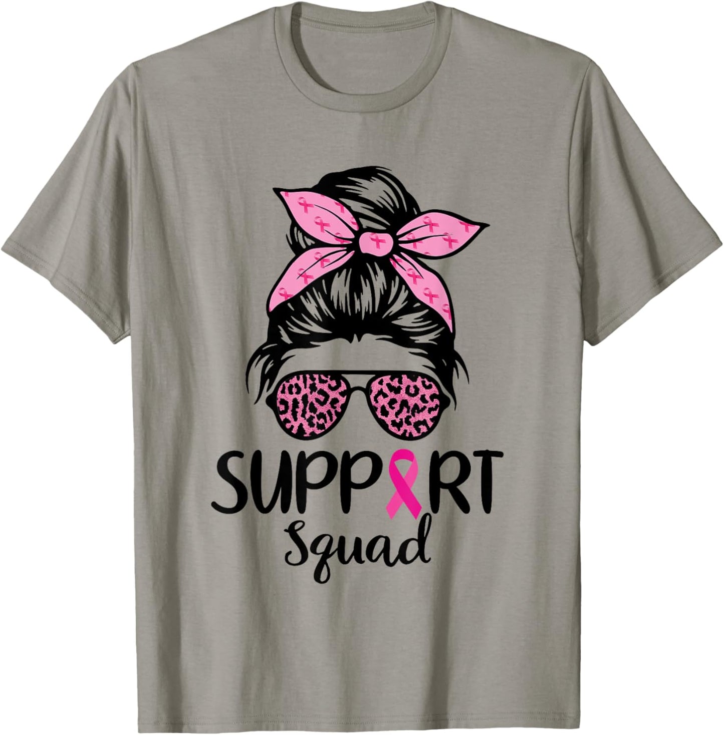 Breast Cancer Awareness Shirt Women Support Squad Messy Bun T-Shirt - T-Shirt | Sand