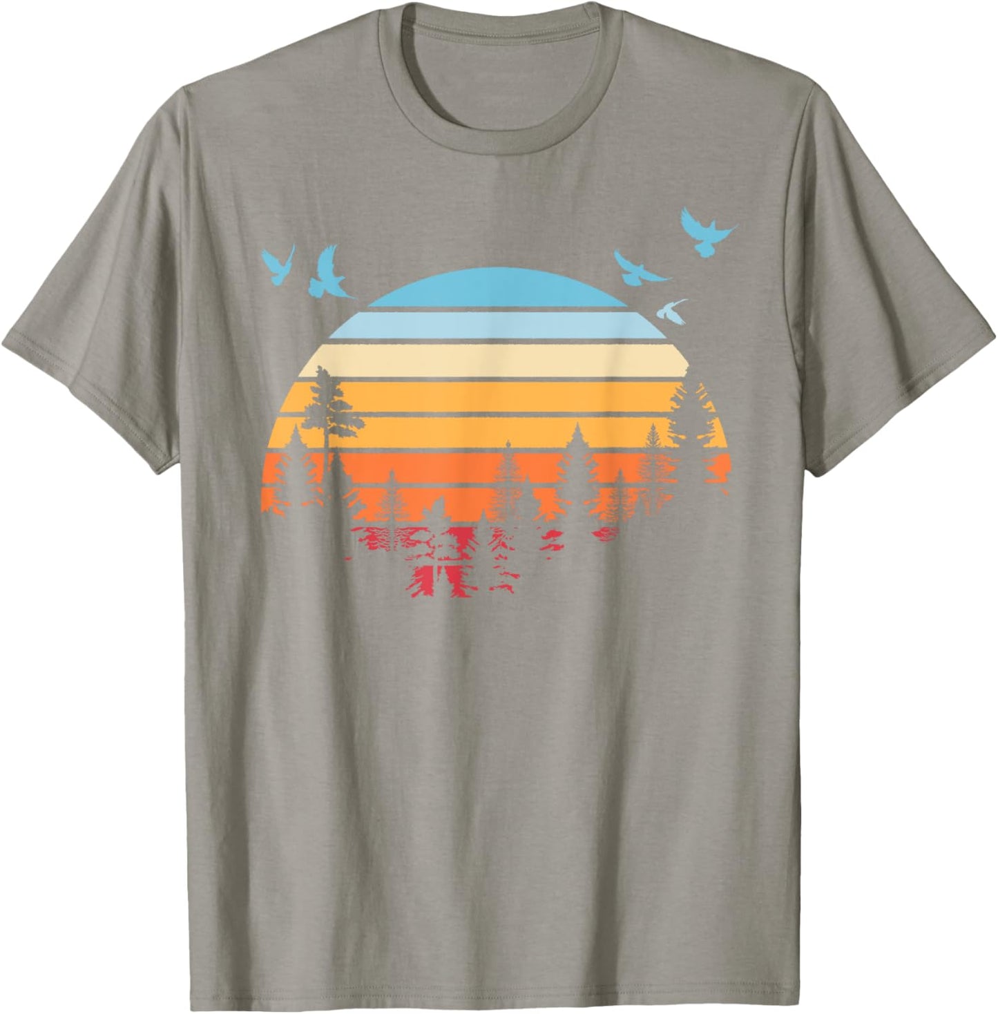 Retro Flock Of Birds Wildlife Nature Outdoors Trees Forest T-Shirt - T-Shirt | Sand