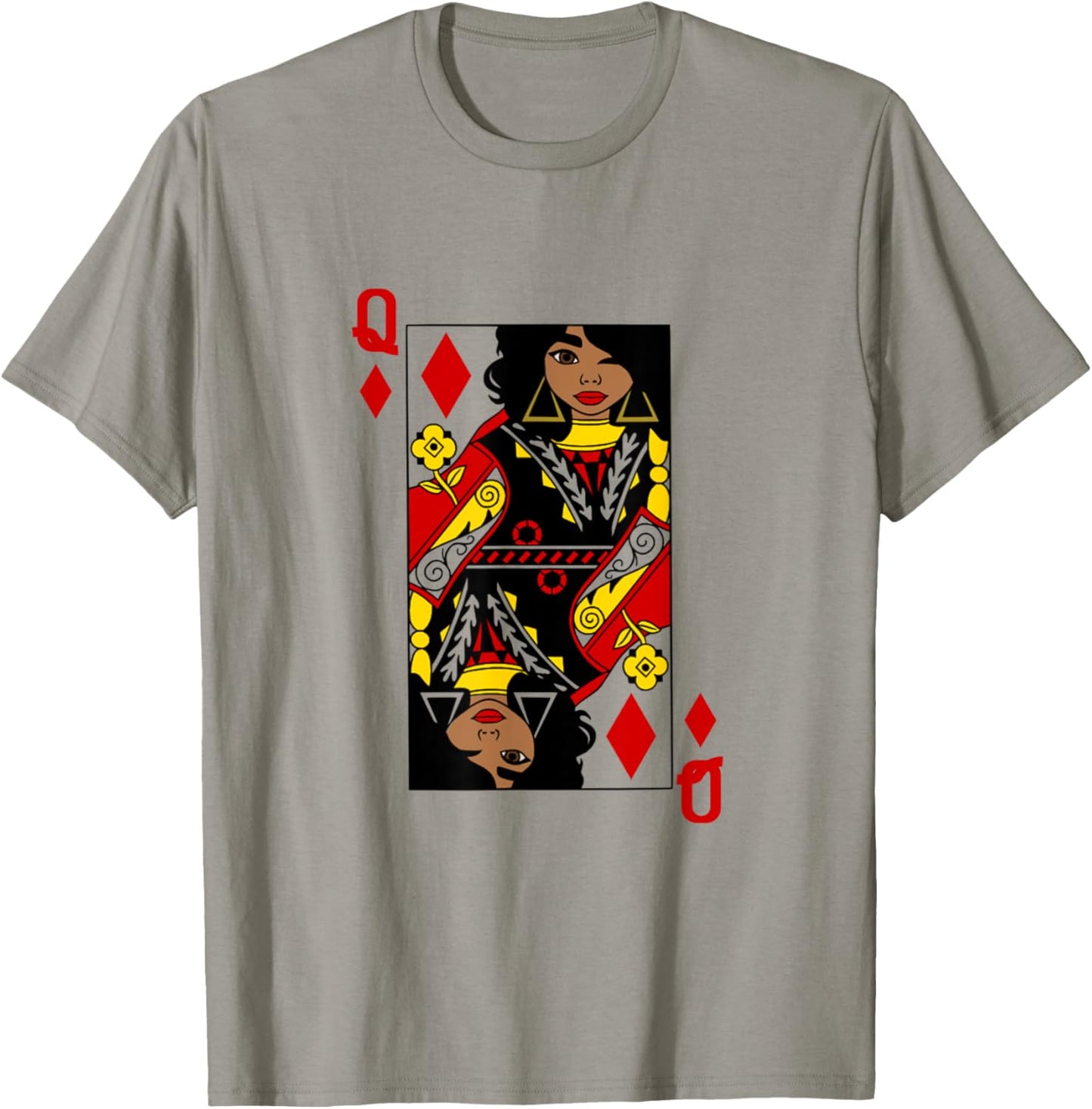 Afro Queen of Diamonds Playing Card African American Graphic T-Shirt - T-Shirt | Sand