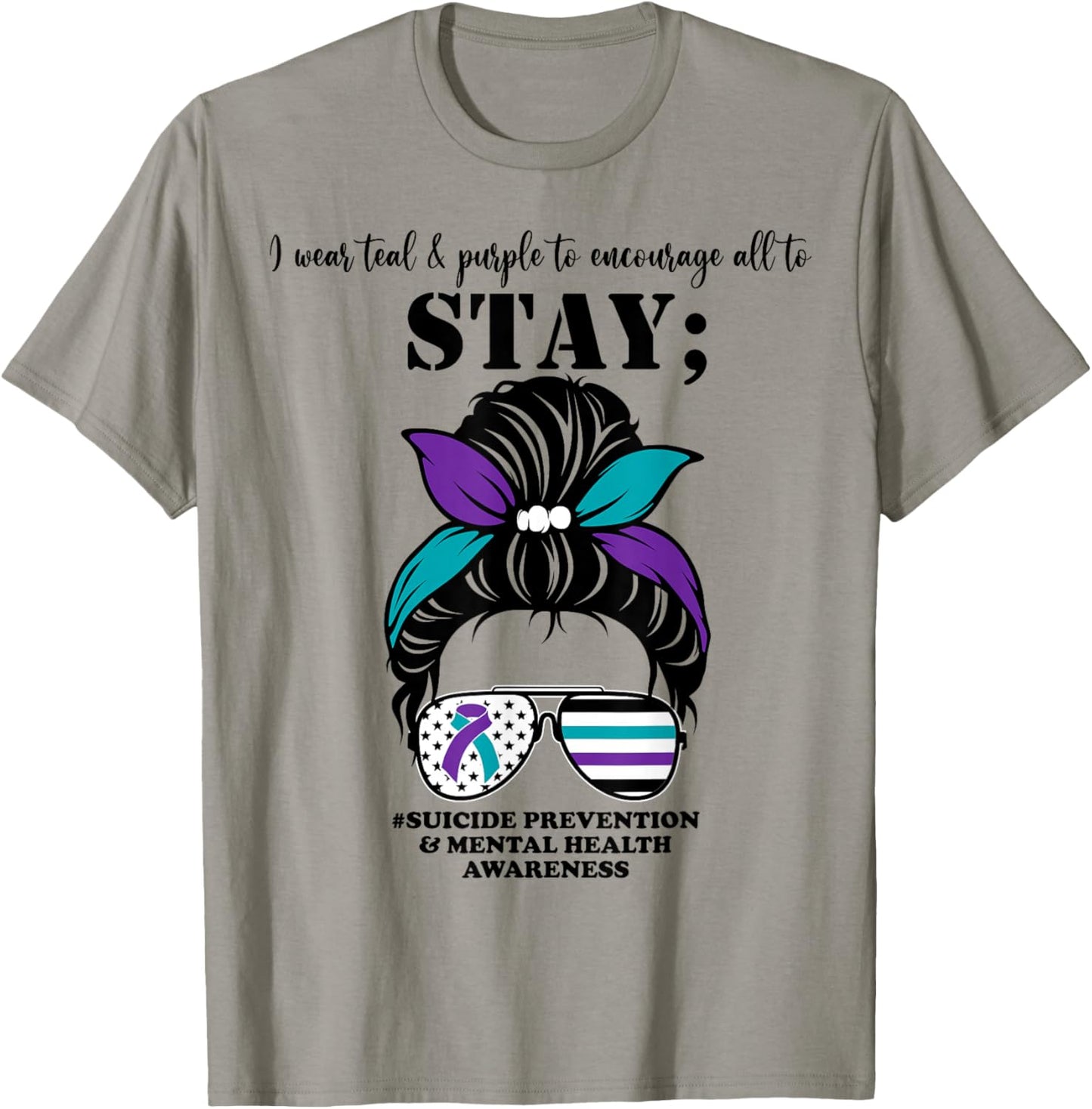 Suicide Prevention Awareness Mental Health Support Messy Bun T-Shirt - T-Shirt | Sand