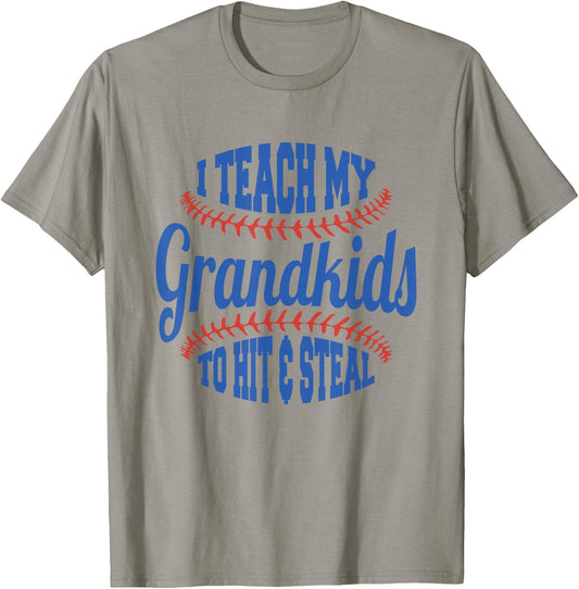 Baseball Grandpa I Teach My Grandkids to Hit and Steal T-Shirt - T-Shirt | Sand
