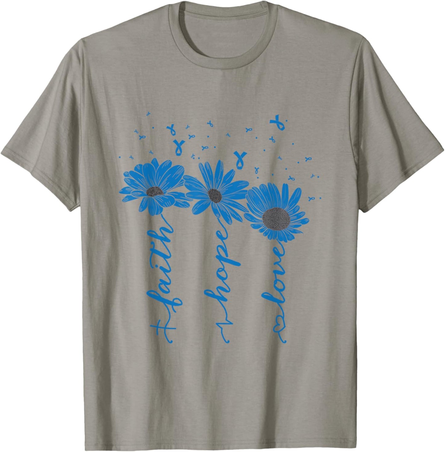 Faith Hope Love Diabetes Awareness Day Blue Ribbon Christian T-Shirt - T-Shirt | Sand