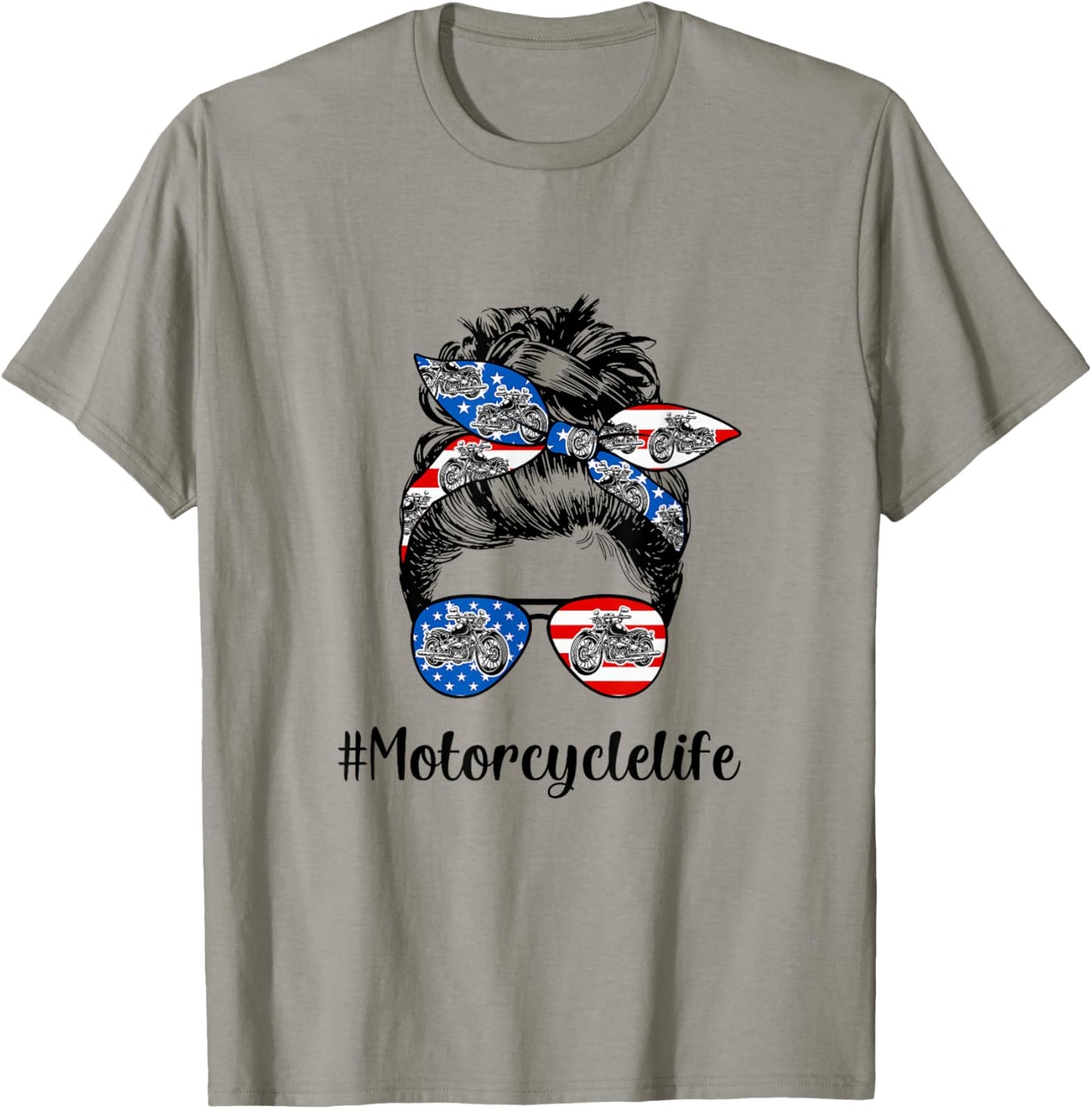 Motorcycle Life Messy Bun Hair Funny Mothers Day Women Biker T-Shirt - T-Shirt | Sand