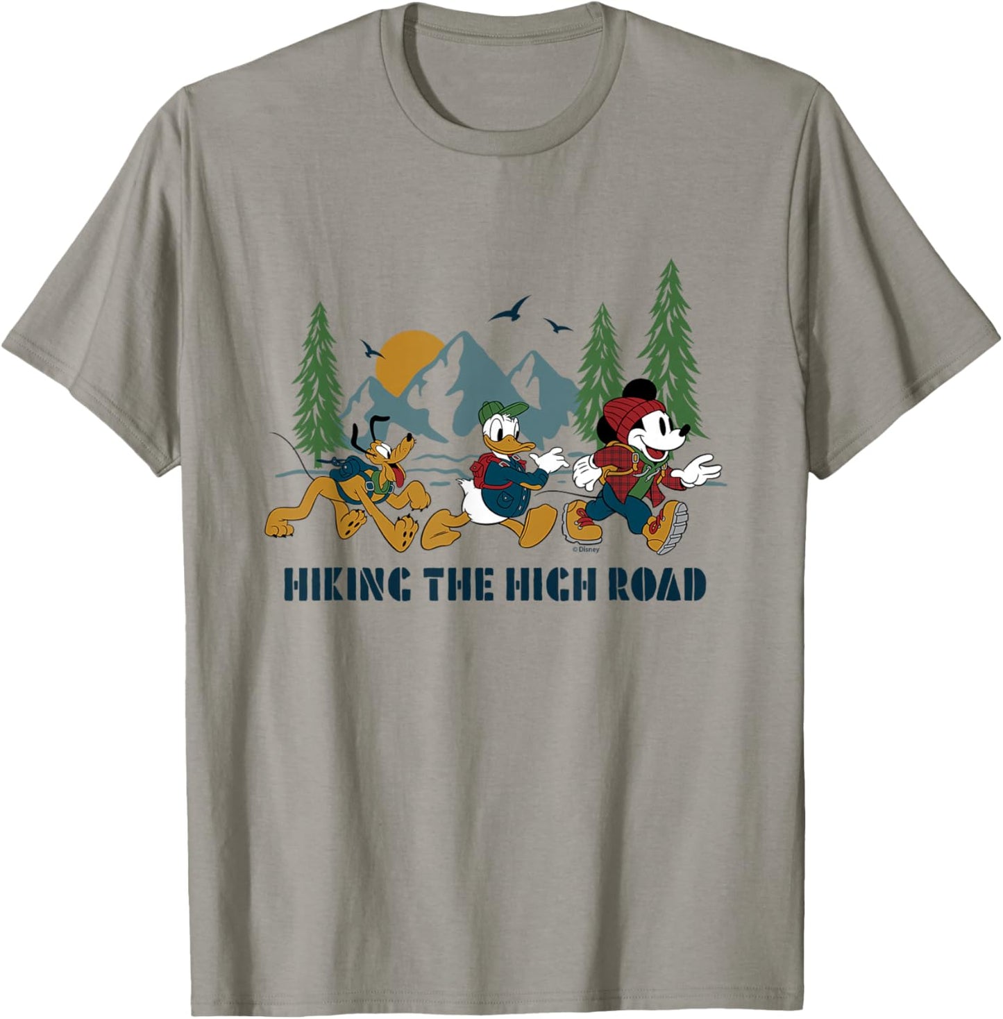 Mickey, Donald Duck, Pluto - Hiking The High Road T-Shirt - T-Shirt | Sand