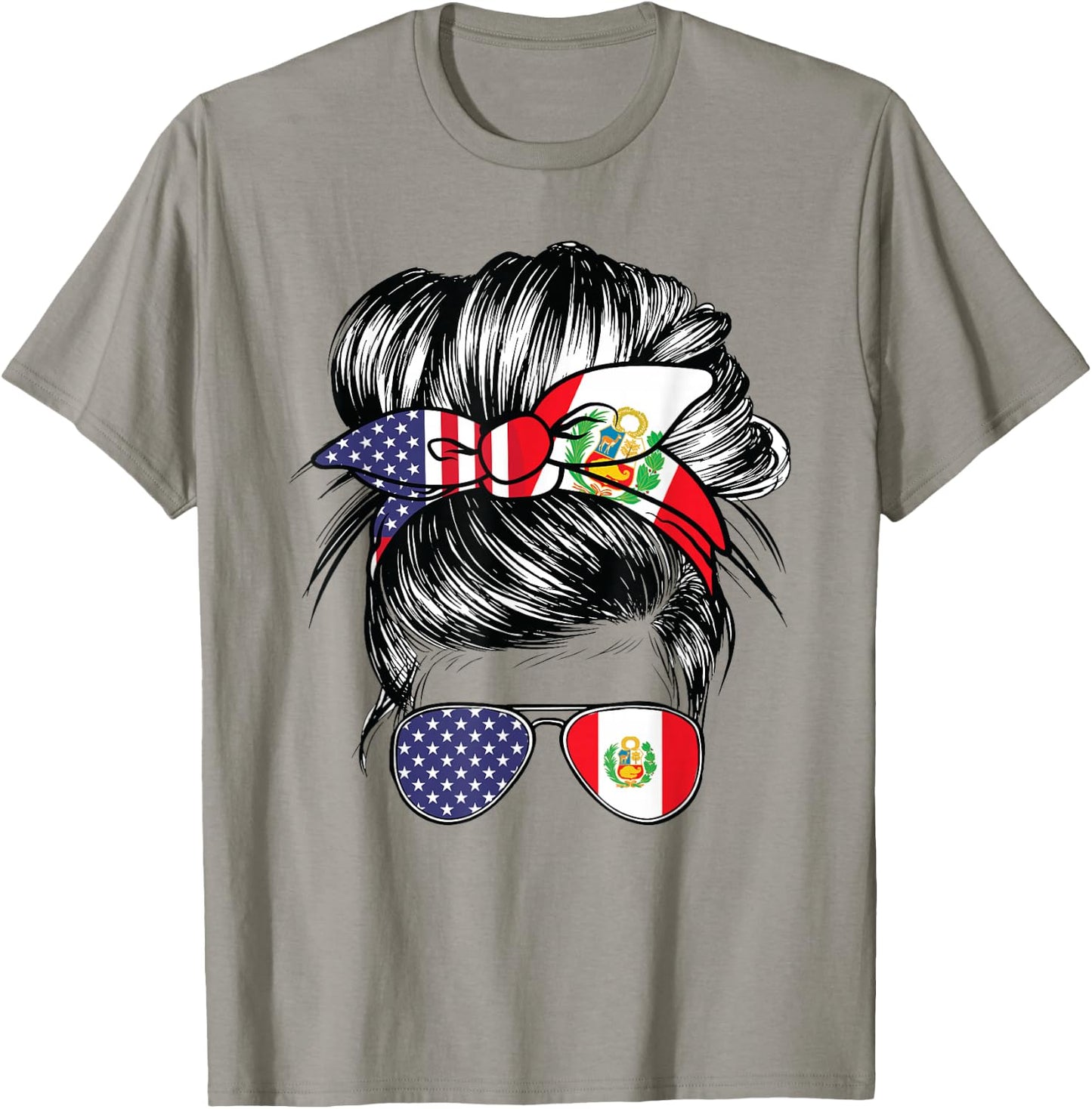 Peru Flag American Women Girl USA Heritage Peruvian T-Shirt - T-Shirt | Sand